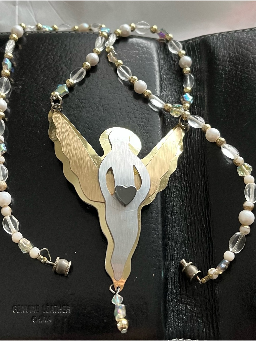 Gold & Silver Angel Necklace with Heart Accent - Women Jewelry